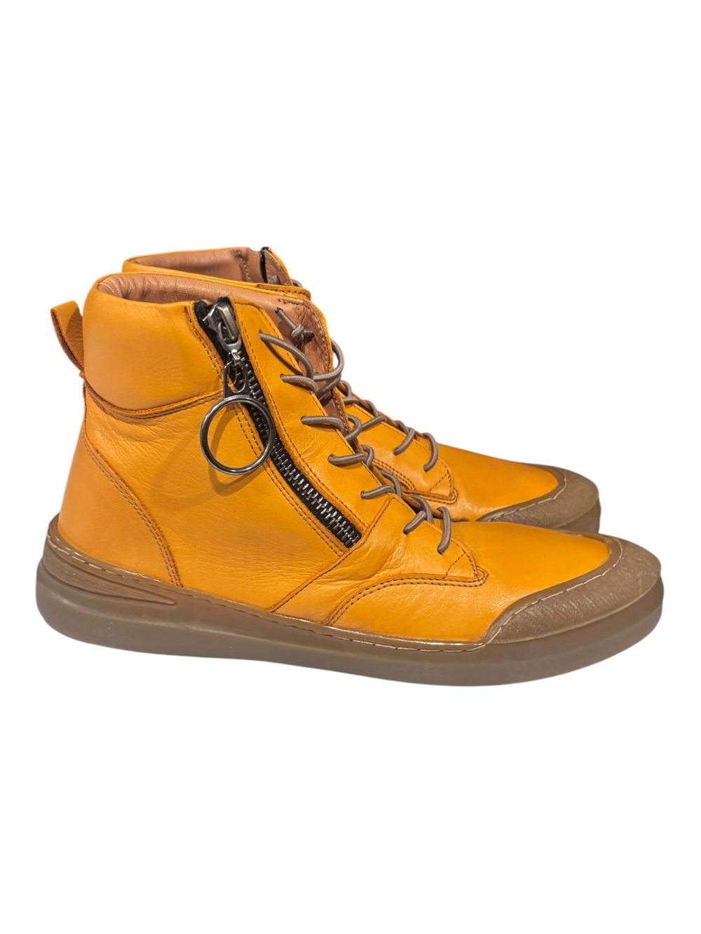 Sheridan Mia Alba Leather Ankle Boots Orange Side Zip Ring Toggle Moto Boho - Picture 4 of 8